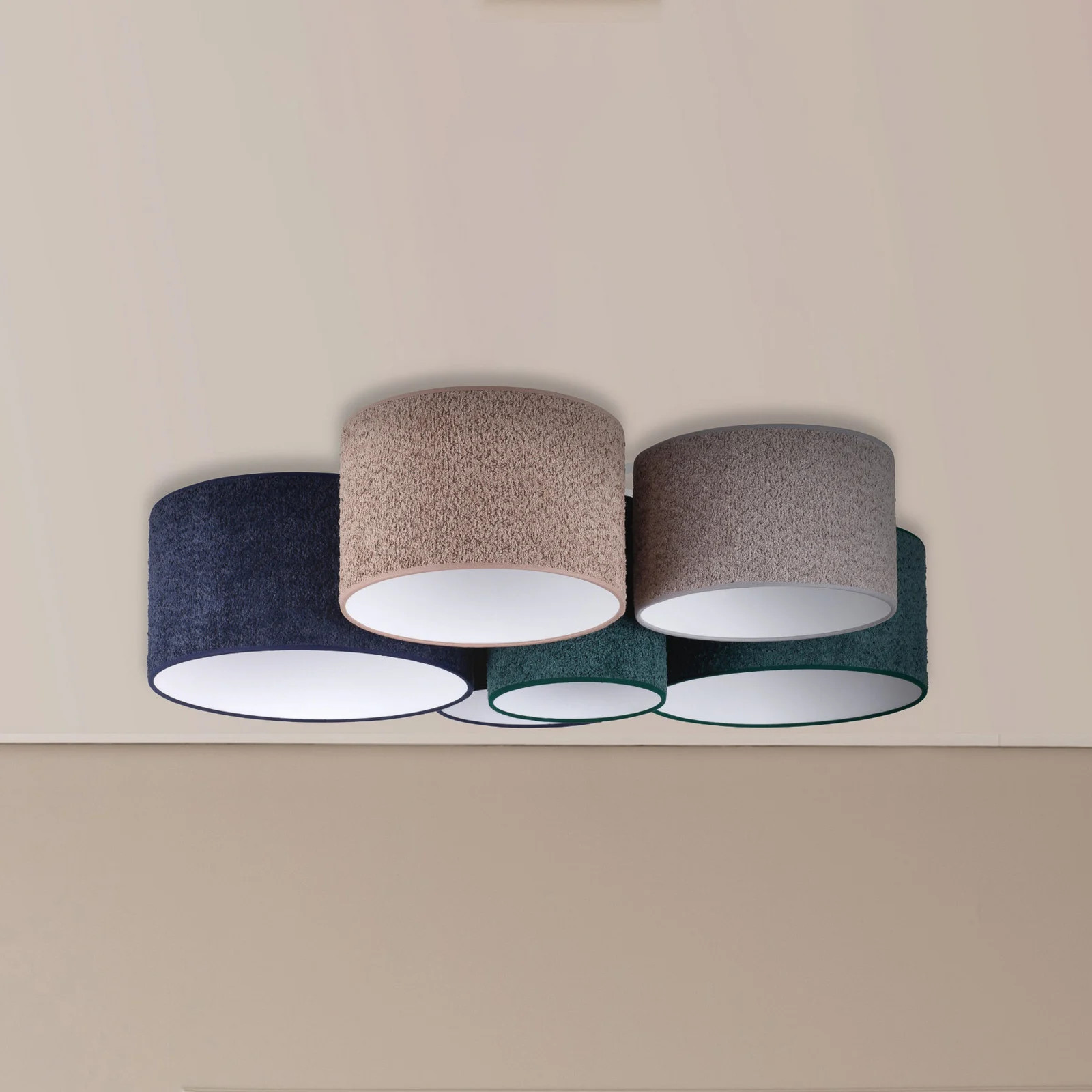 Duolla Boucle plafondlamp met 6 lampen, veelkleurig, textiel en metaal