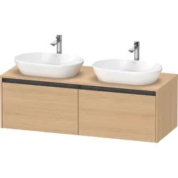 Duravit Ketho.2 Komsolenwaschtischunterbau wandhängend, Beckenausschnitt beidseitig, 1400x459x550mm, 2 Auszüge, K24888B30300000, Farbe: Eiche Natur Dekor