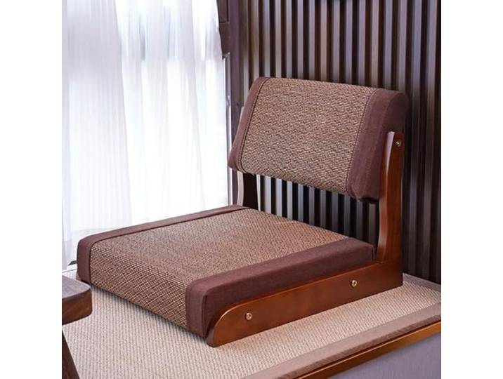 Eleeonora Tatami-Stuhl aus Holz mit Rückenlehne,Japanischer Beinloser Bodenstuhl,Japanischer Tatami Stuhl Mit Kissen,Massivholzstruktur,Multifunktional,für Erkerfenster Balkon Wohnzimmer