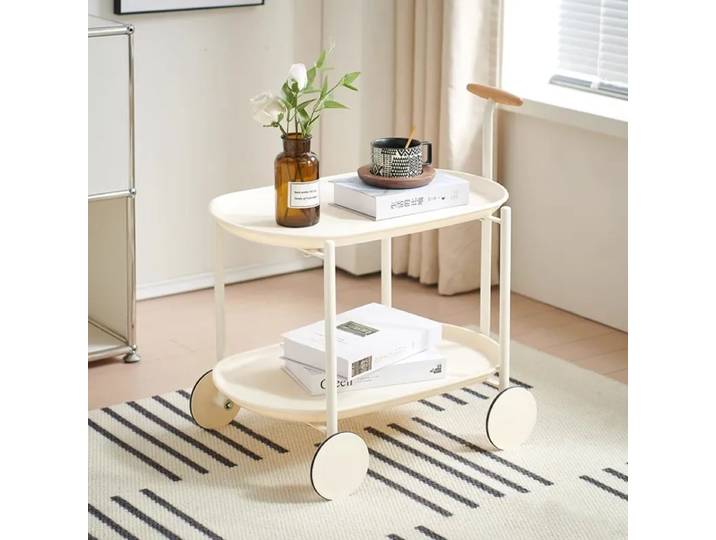 Table basse amovible, petite table de salon, style crème, avec rangement