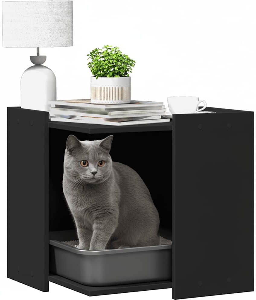 vidaXL Meuble de bac à litière pour chat noir bois d'ingénierie
