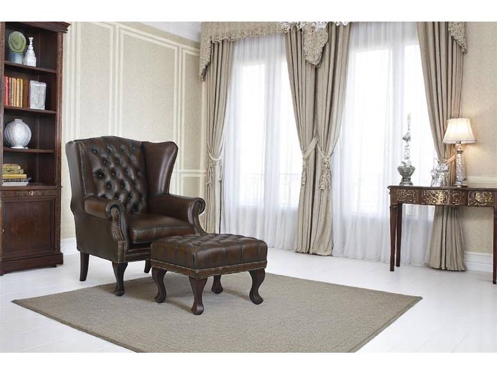 Edler Chesterfield Ohrensessel Dunhill Deluxe Ledersessel mit Hocker Salottini Rot