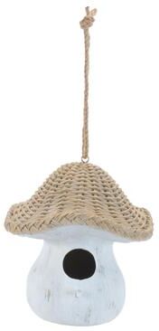 Melrose International "Mushroom Birdhouse with Wicker Design 8""H"