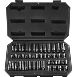 VEVOR 1/4 Zoll Schlagsteckschlüsselsatz 48-teiliger tiefer und flacher Steckschlüsselsatz SAE 3/16-9/16 Zoll & metrisch 4-15 mm, 6 Kant Cr-Mo-Legierungsstahl für Autoreparaturen mit Werkzeugkoffer