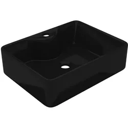 vidaXL Keramik Waschbecken mit Hahnloch Schwarz Quadratisch
