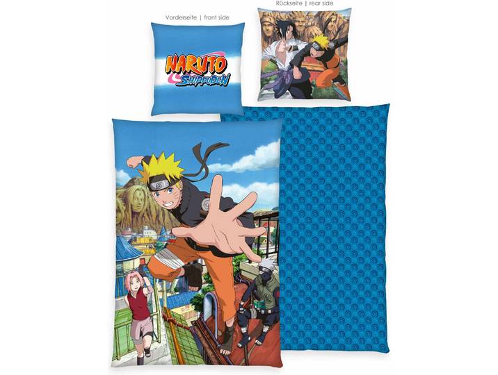 Bettwäsche NARUTO Naruto Shippuden , multicolour, B/L: 135cm x 200cm, 1 Stk., 1 Stk., Renforcé, B/L: 80cm x 80cm, 2, Renforcé, Obermaterial: 100% Baumwolle, Bettwäsche, Bettwäsche, Wendebettwäsche