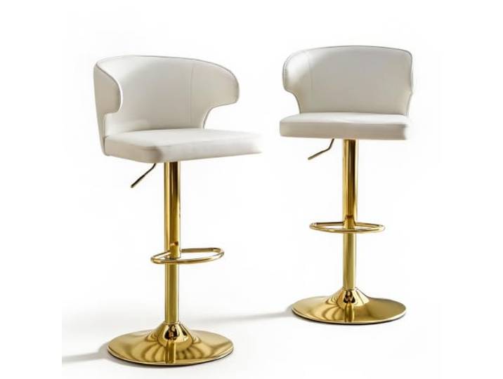 Vexelus 2er Set weiße Barhocker mit Lehne, höhenverstellbar 85‑110 cm, 360° drehbar, PU‑Küchenhocker für Bar & Theke