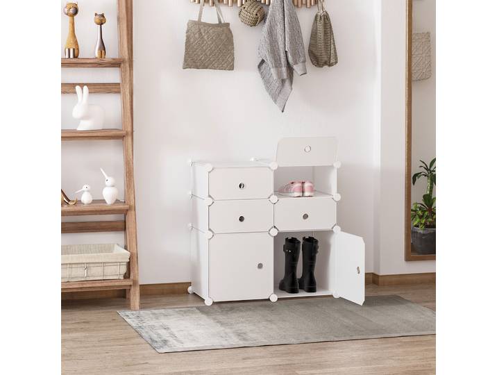 HOMCOM Étagère Modulable 6 Cubes Plastique Blanc 75x37cm