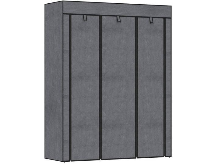 Modfu Kleiderschrank aus Vliesstoff 125x43x162,5 cm Dunkelgrau mit 2 Kleiderstangen und 8 Ablagen, staubgeschützt, 125x162.5x43 cm, Schlafzimmer, Kleiderschränke