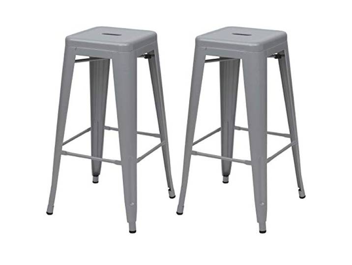 Mendler 2er-Set Barhocker HWC-A73AM Metall Industrial stapelbar - grau Barstuhl, Tresenhocker