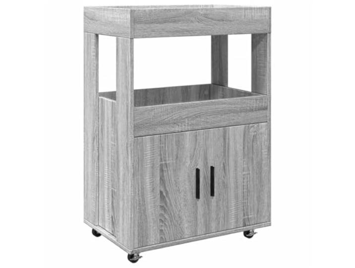 Fisinber Barwagen Grau Sonoma 60x39,5x89 cm Holzwerkstoff Küchenwagen Praktischer Servierwagen mit feststellbaren Rollen und viel Stauraum für Küche, Esszimmer oder Wohnzimmer.