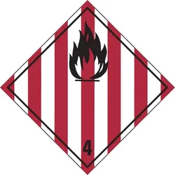 Gefahrzettel, Gefahrenklasse 4.1 - Entzündbare feste Stoffe, selbstzersetzliche Stoffe - 100x100 mm Folie selbstklebend