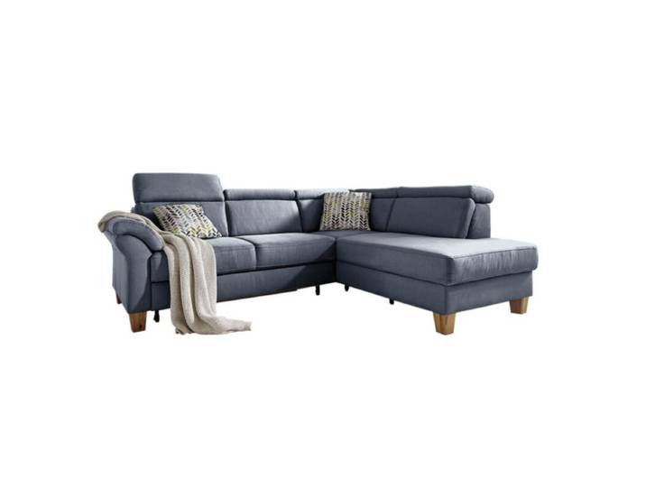 Sit&amp;More Arngast Ecksofa mit optionalem Funktionspaket - Microfaser Toro 80 dunkelblau - ohne Funktion - rechts ohne Funktion, manuelle Kopfteilverstellung, Schlaffunktion Modern