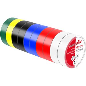 Poppstar Isolierband 1008586, Set, farbig sortiert, 18mm x 10m, 10 Stück