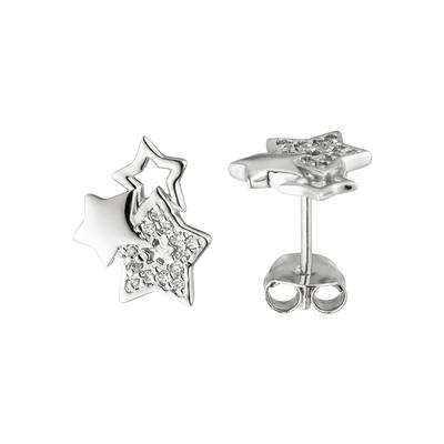 Paar Ohrstecker JOBO "Sterne", silber (silber 925), Ohrringe, Damen, Silber 925 (Sterlingsilber), 925 Silber mit 26 Zirkonia