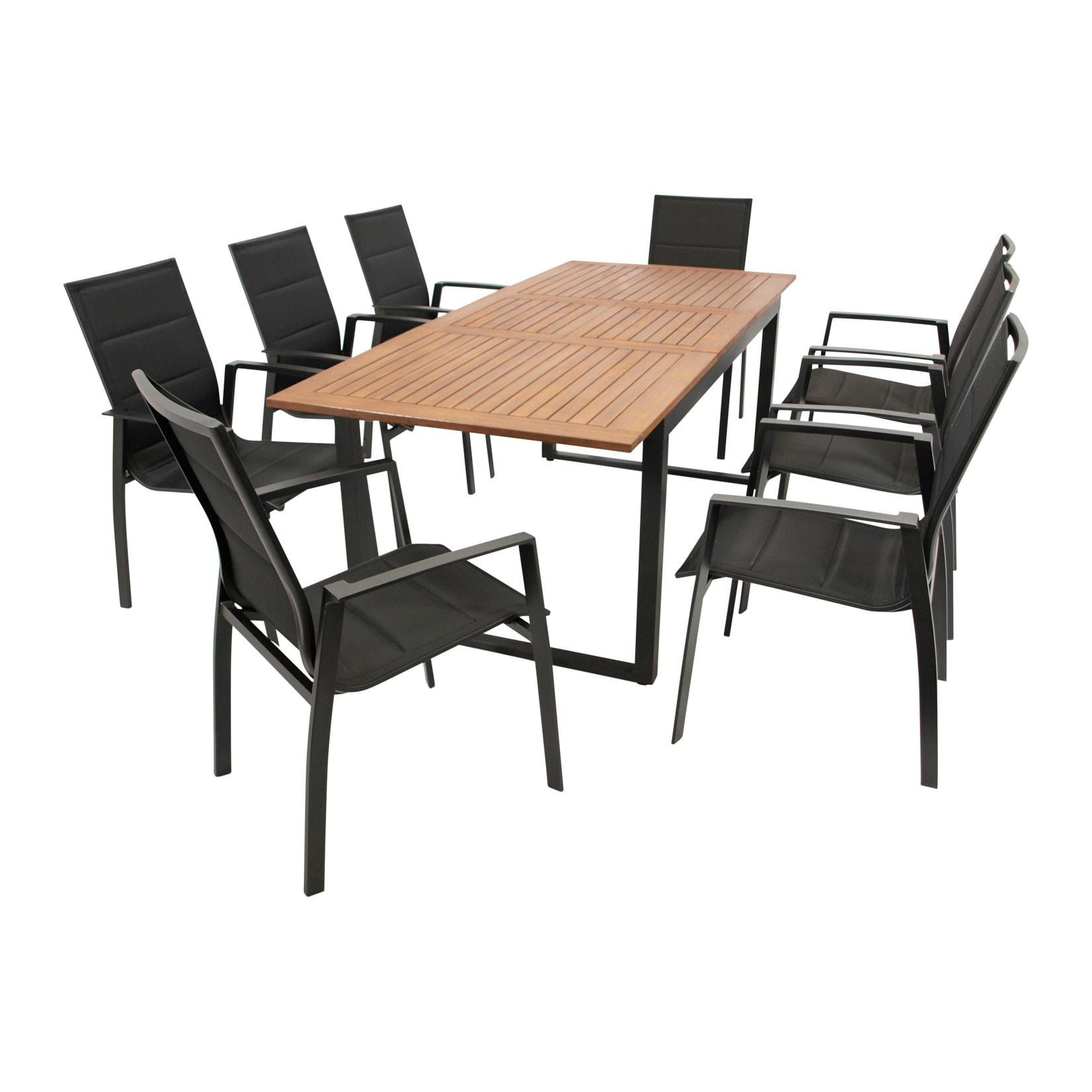 Garnitur RIVELLO 9-teilig, Alu + Akazie + Kunstgewebe schwarz