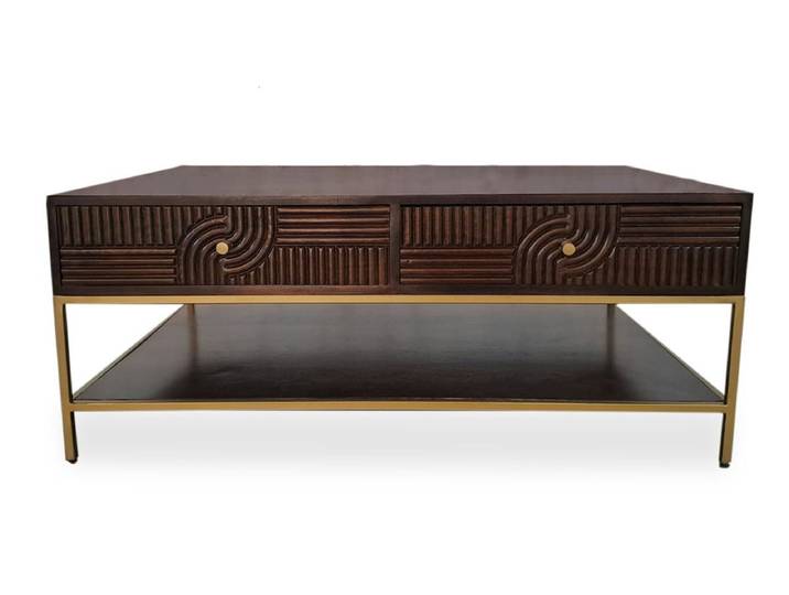 Couchtisch 110x70cm 'Marvello' Mango mahagoni & Metall goldfarbig