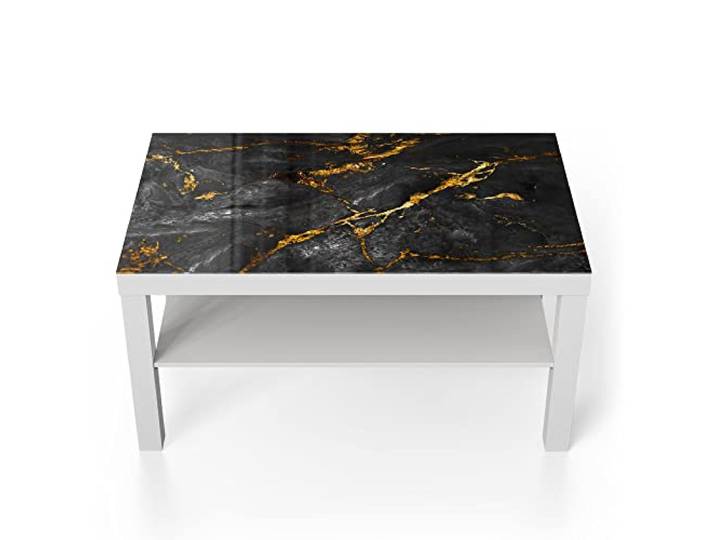 DEQORI Glastisch weiß groß 90x50 cm Motiv Veredelter Naturstein ausgefallener Beistelltisch aus Glas Hochglanz Couchtisch fürs Wohnzimmer moderner Couch Tisch mit Design