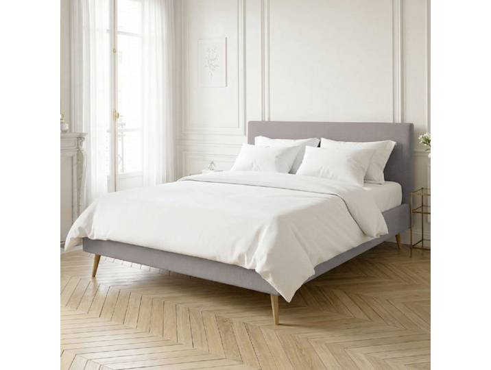 Lit sommier avec tête en lin gris clair 160x200cm - Flore - Morphea