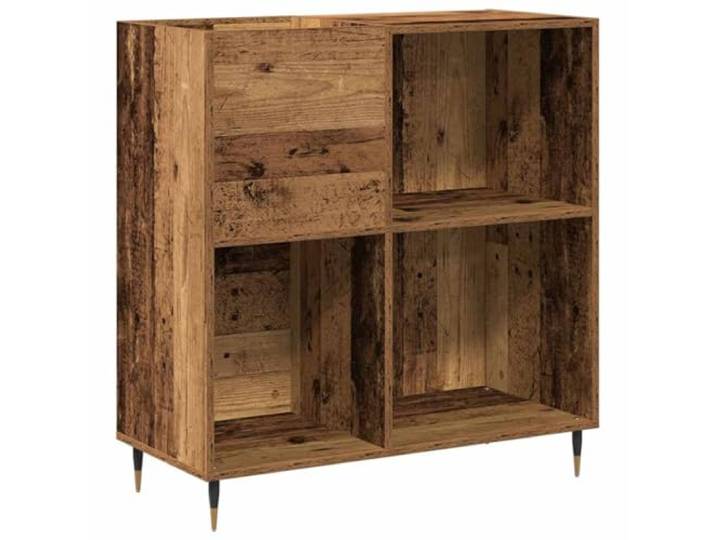 GHVBNMF Schallplattenschrank Altholz 85x38x89 cm Plattenregal Industrielles Standregal mit 4 Fächern und schwarzen Beinen für geordnete Medien im heimischen Wohnzimmer oder Büro.