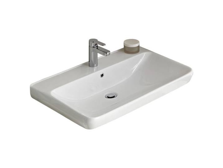 Sadena Waschbecken Prag, Weiß, Keramik, 80.5x7x48.5 cm, Made in Germany, Ab- und Überlaufgarnitur, Badezimmer, Waschbecken & Armaturen, Waschbecken