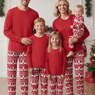 Familie Weihnachten Weihnachtspyjama für die Familie Weihnachtsfamilie Schlafanzug Grafik Weihnachtsbaum Hirsch Weihnachtsgeschenke Druck Rote Langarm Urlaub Passende Outfits