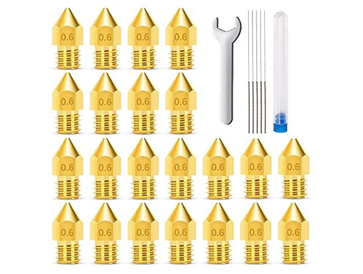 MMOBIEL 20x E3D Extruder Printer Nozzles 0,6 mm messing E3D V5-V6 3D voor 1,75 mm filament