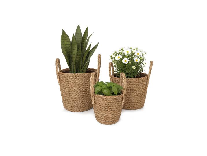 Blumentopf RELAXDAYS im 3er Set, rund , braun (hellbraun), B:26,5cm H:23cm Ø:26,5cm, Pflanzgefässe, Blumentopf