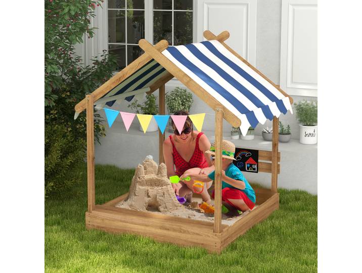 Outsunny Bac Sable Maison Enfant Auvent Évier Tableau Noir