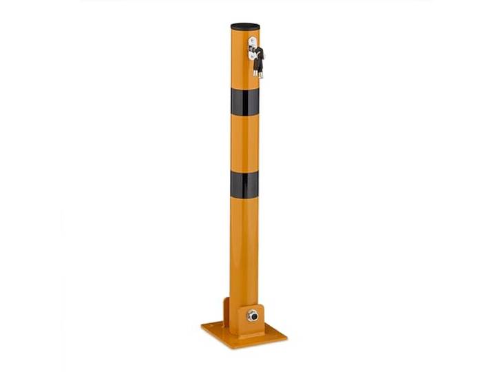 Lot de 4 poteaux de délimitation Relaxdays\, pliables\, en acier\, jaune/noir Barrière de parking\, H 65 cm\, verrouillable\, poteau de stationnement rond