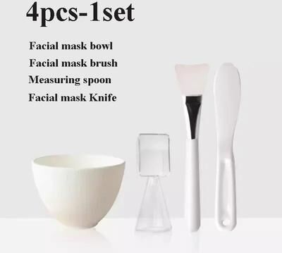 Inspired Living Silicone Face Mask Mixing Bowl Set With Brush & Spatula DIY Skincare Mixing Tools 4pcs white