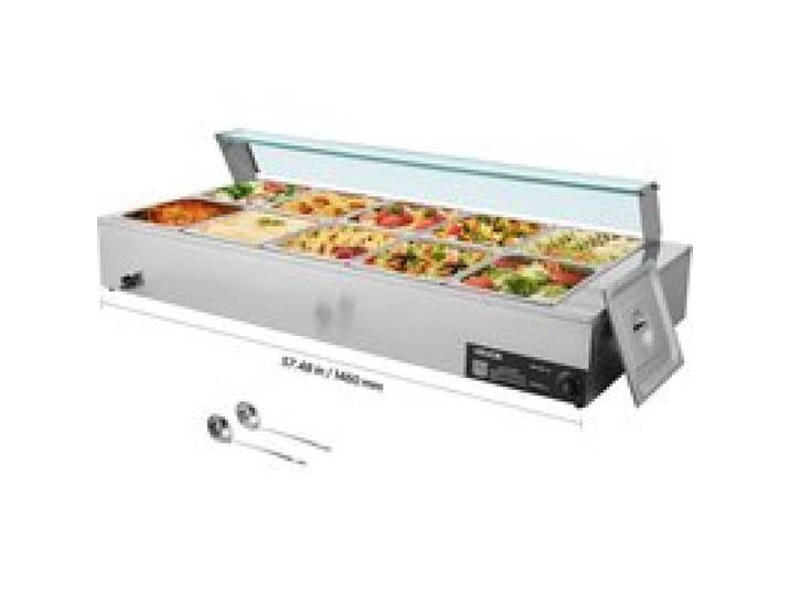 VEVOR kommerzieller Speisenwärmer (10 x 1/2 Größe Behälter), 1,7 kW elektrischer Wärmebehälter aus Edelstahl mit Glasabdeckung & Suppenkelle, Chafing Dishes für Catering Restaurant Party