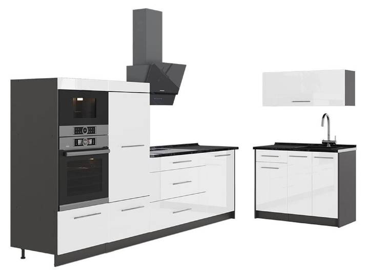 Cuisine Vicco Fame-Line Blanc Haute brillance/Anthracite 380cm sans PT\, Model 64079