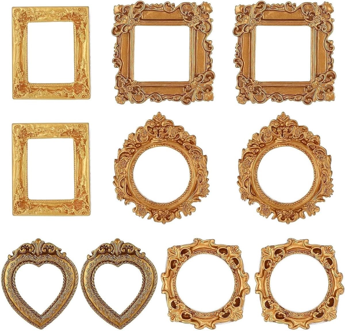 Set van 10 Miniatuur Gouden Lijsten in Vintage Barok Stijl