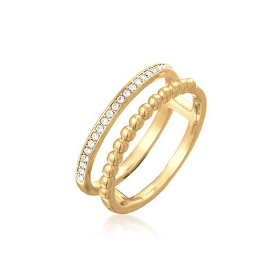 Ring-Set ELLI "Ring Zweireihig Kugel Silberfarben Kristallen" Gr. 58, gold, Fingerringe, Damen, 58,mit Stein, Messing
