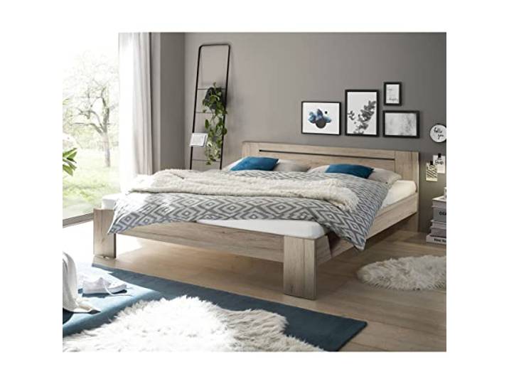 möbelando Bett >Cannes< in Eiche San Remo hell - 185x71x204cm (BxHxT)
