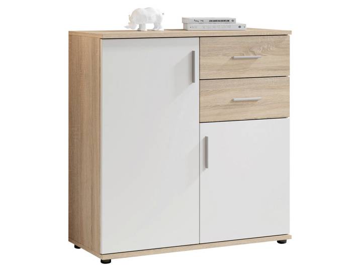 Carryhome Kommode Bobby, Weiß, Sonoma Eiche, Kunststoff, 1 Fächer, 2 Schublade(n) Schubladen, 80x82x35 cm, Typenauswahl, stehend, Wohnzimmer, Kommoden & Sideboards, Kommoden