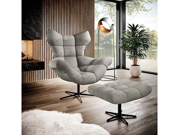 Tabouret Loney 46 x 45 x 69cm Gris Tissu chenille Lorin: Gris