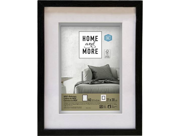 Home and More Bilderrahmen 3D 21 x 30 cm Schwarz MDF