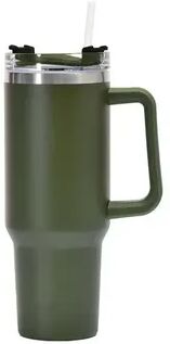 Combo Retail Shop Insulated Tumbler With Handle And Straw, Double Wall Thermal Iced Travel Mug, Car And Outdoor Use olive Green
