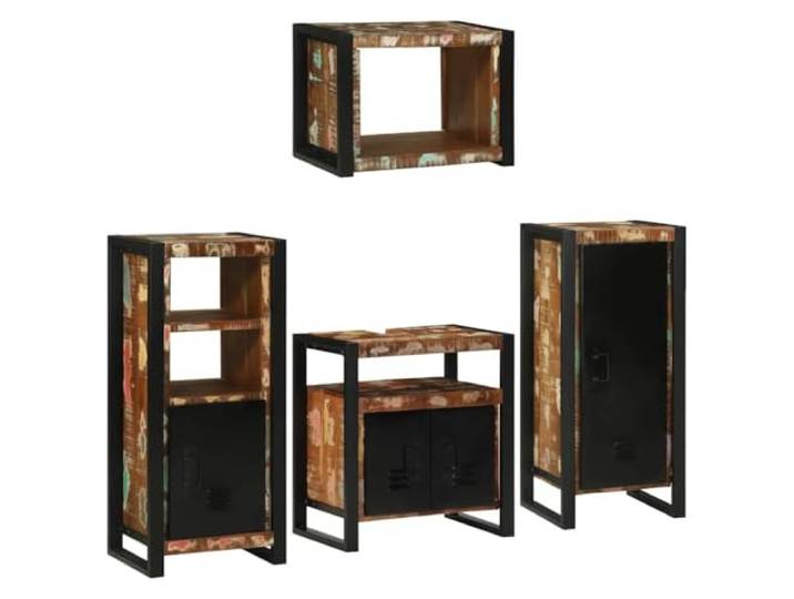 Badezimmermoebel-Set 4 Stk Mehrfarbig 55x35x60 cm Metall Schrank Regal Modernes Design, wandmontierte Teile, pflegeleicht, vielseitig einsetzbar, fuer verschiedene Badstile