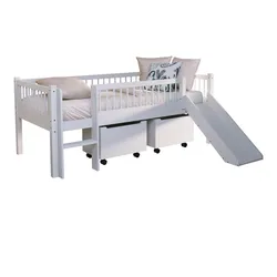 SPIELBETT 90x200 Keeley Buche Weiß Rutsche Boxen Leiter
