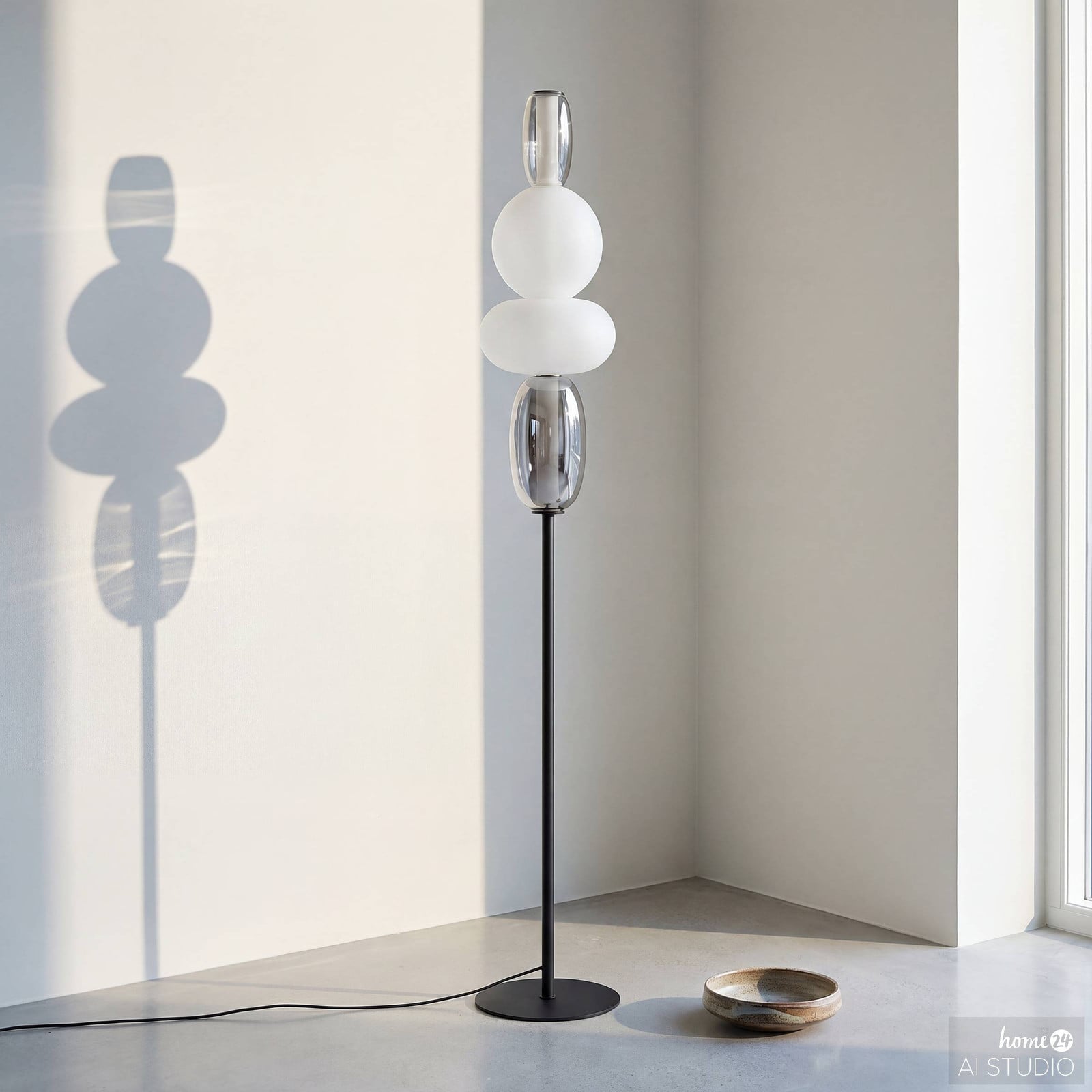 home24 Staande lamp DREA met LED-module, wit/zwart, Hoogte: 160 cm