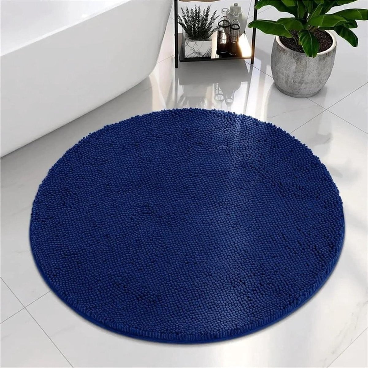 Ronde Chenille Badmat Marineblauw - 30 cm