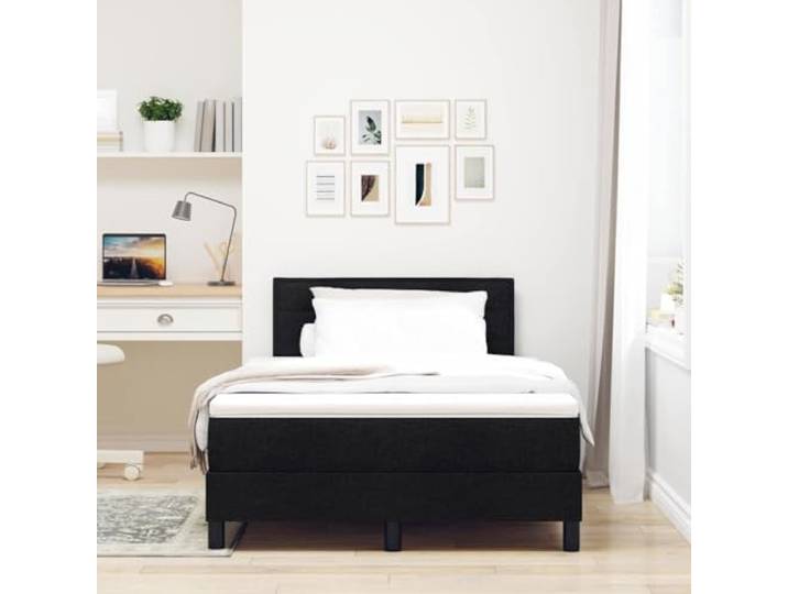KTHLBRH Boxspringbett schwarz 120 x 200 cm Stoff Kopfteil in 2 Höhen verstellbar, Matratze inklusive, Schaumstoff und Federn, Holz