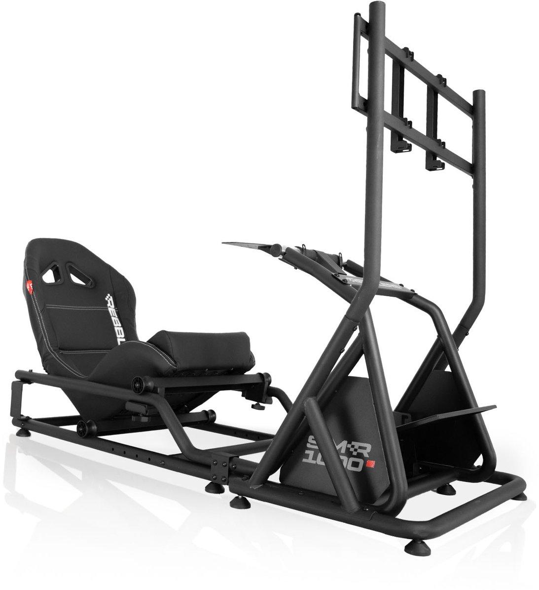 REBBLERS SIMR 1000M Sim Racing Cockpit mit TV-Ständer, Rennsitz für Formula, GT und Rallye, verstellbar, Schwarz