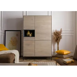 Highboard Akazie 111x45x175 grau-weiß geölt CHICAGO #09