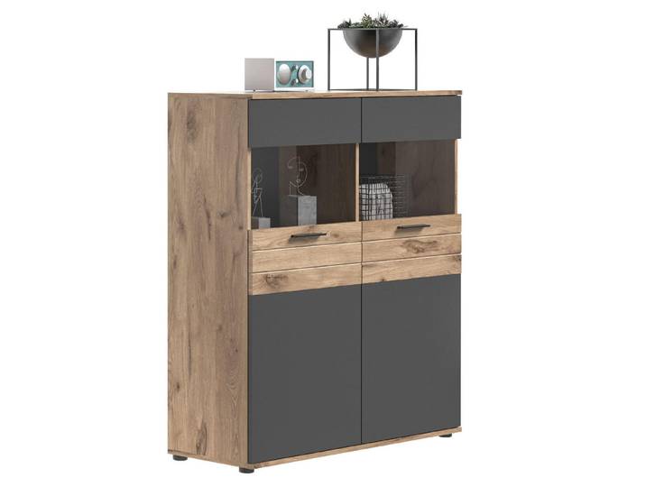 Xonox Vitrine Mason 37/110/122 cm, Eiche Wotan, 110x122x37 cm, Kleinmöbel, Kommoden, Sideboards