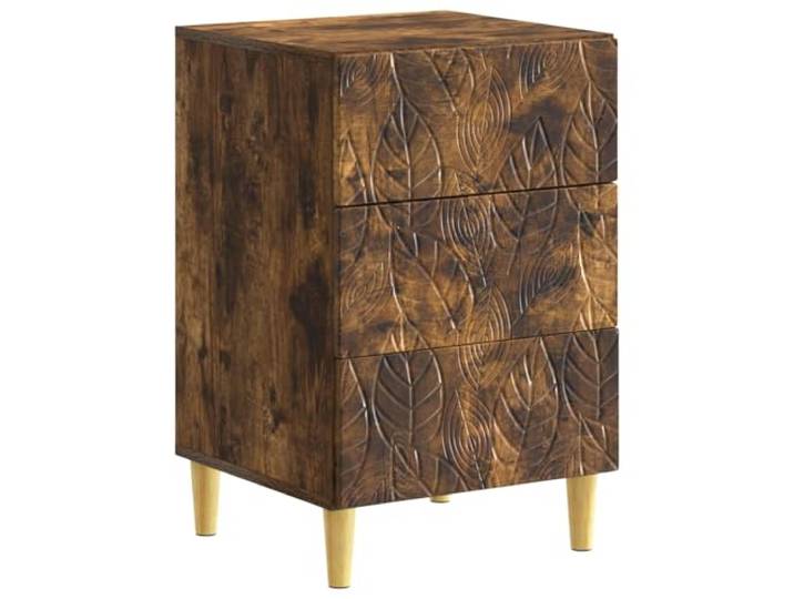 Coespram Nachttisch mit 3 Schubladen Holzwerkstoff 43x39,5x66,5cm Moderner Beistelltisch fürs Schlafzimmer mit 3 leisen Schubladen, Massivholzbeinen und rundum verkleideter Rückseite.