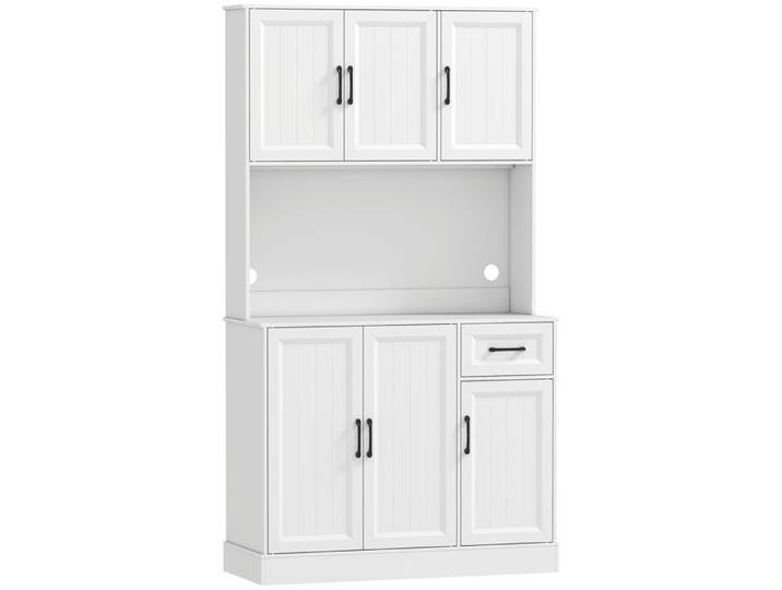 YWJ Armoire de cuisine 180 5 cm armoire de provisions surface de travail trou pour câbles étagères réglables MDF blanc